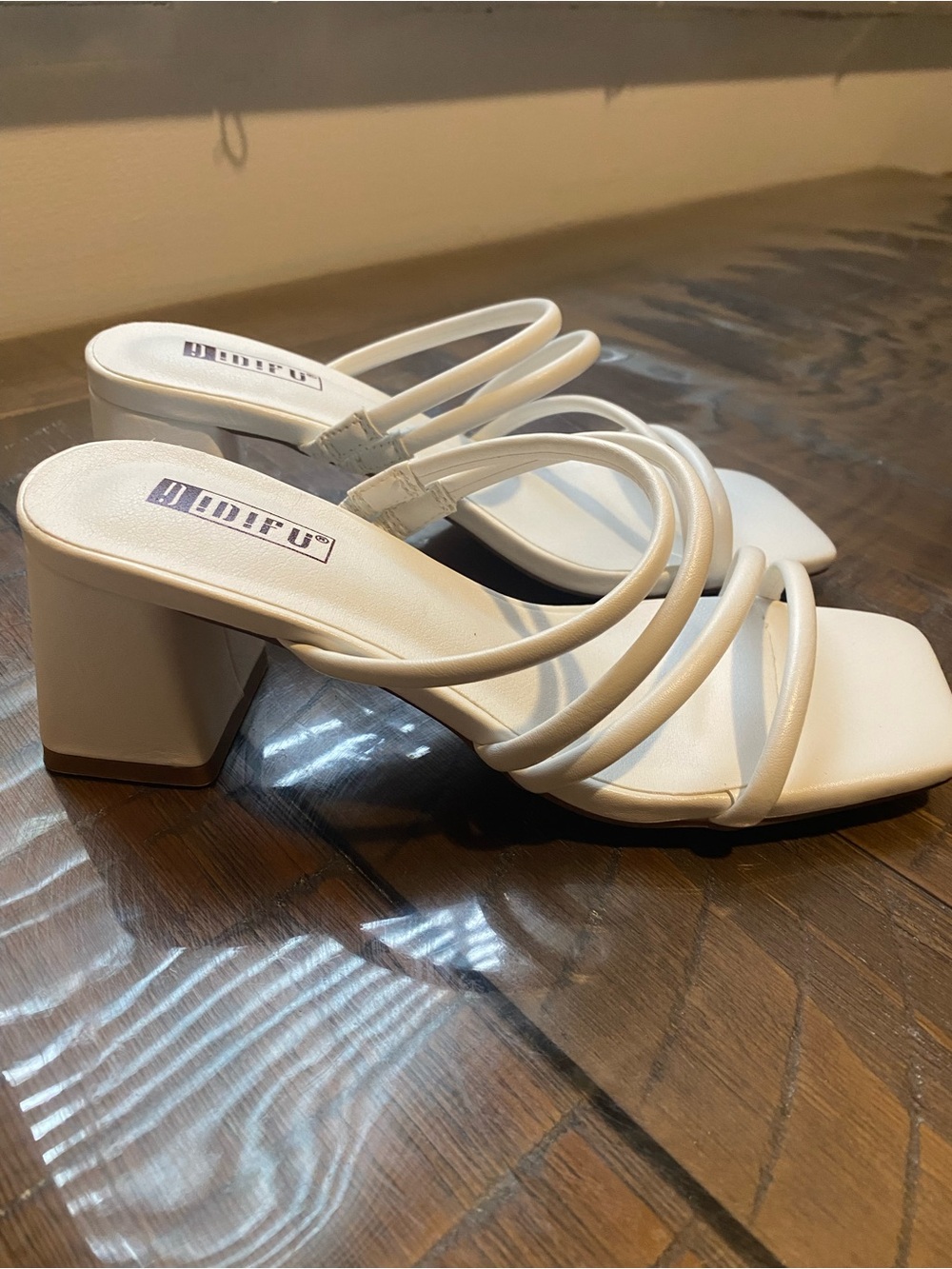 White Strappy Block Heel Sandals - Women's Slip-On